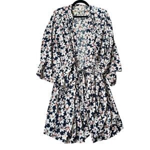 Oscar de la Renta Pink Label Blue Floral Robe with Belt Sz 1X Loungewear Stretch